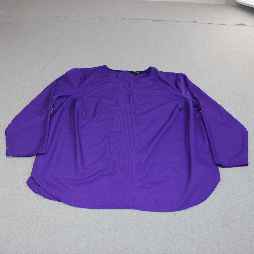 Lauren Ralph Shirt Women 3X Purple Tunic Pleated 3/4 Sleeve Lightweight READ